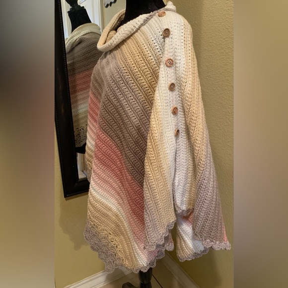 Handcrafted Crocheted Asymmetrical Poncho - Picture 2 of 5
